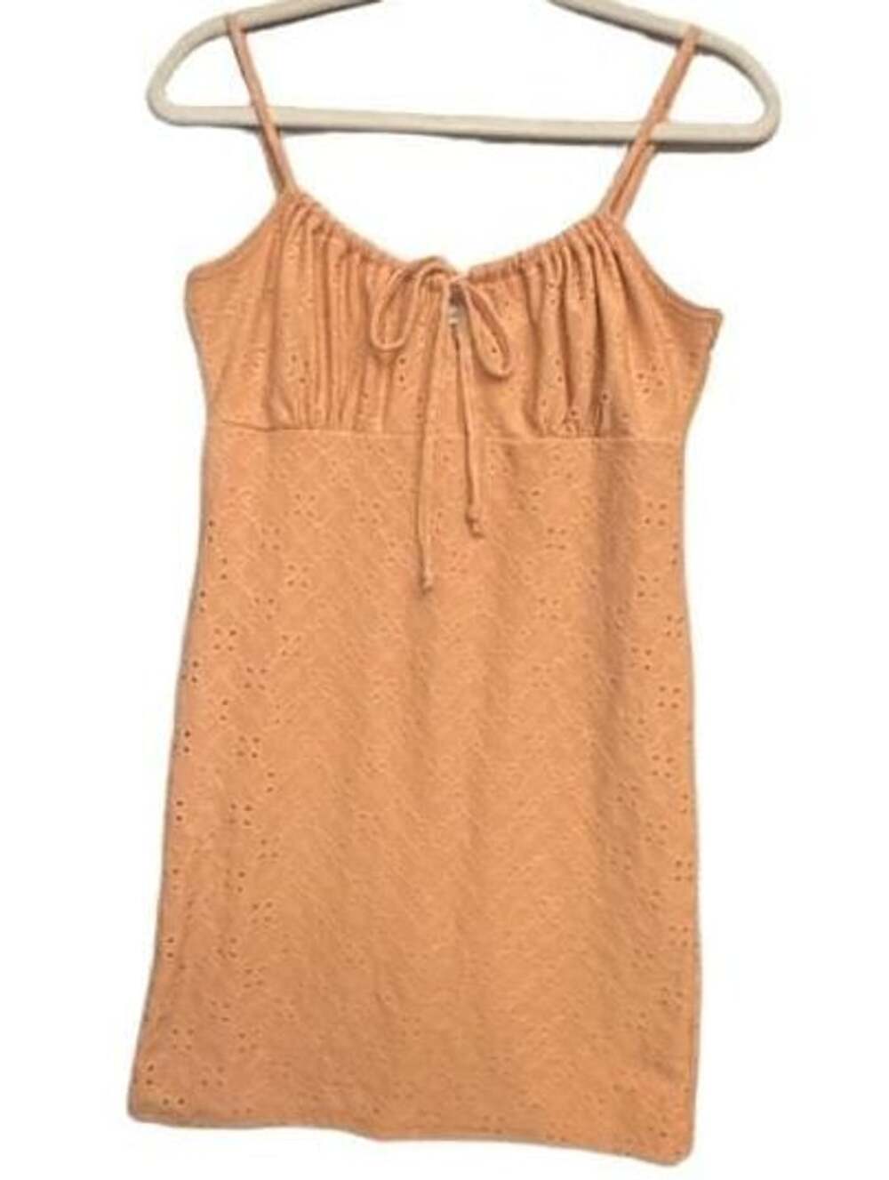 Heart & Hips Coquette Eyelet Mini Dress Size L Peach Spaghetti Strap